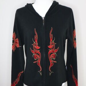 VINTAGE Harley Davidson Zip up Cardigan Black with Red Designs LARGE